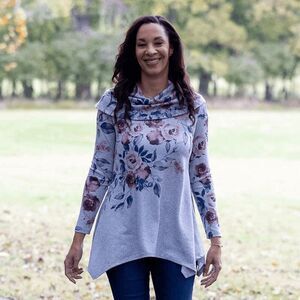 Astrologie Women's Multicolor Floral Cowl Neck Long Sleeve Tunic Top Size XXL